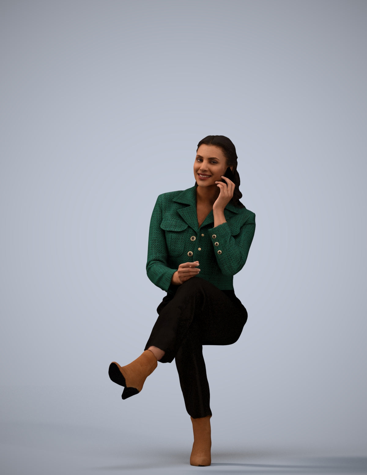 realistic 3D human woman business sitting, archviz people FBX OBJ for Blender