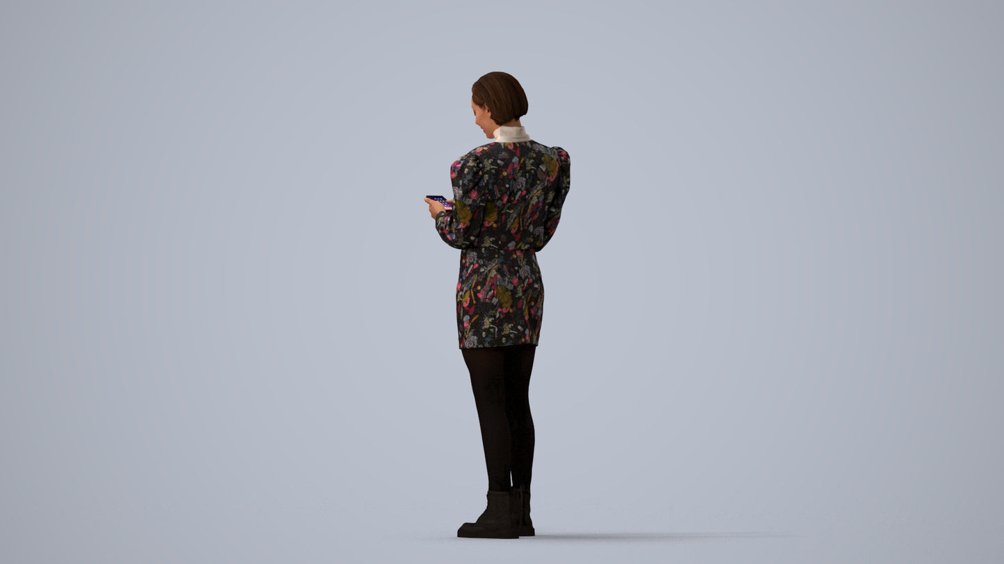 photogrammetry 3D woman casual standing, realistic human model archviz FBX, three-quarter view render