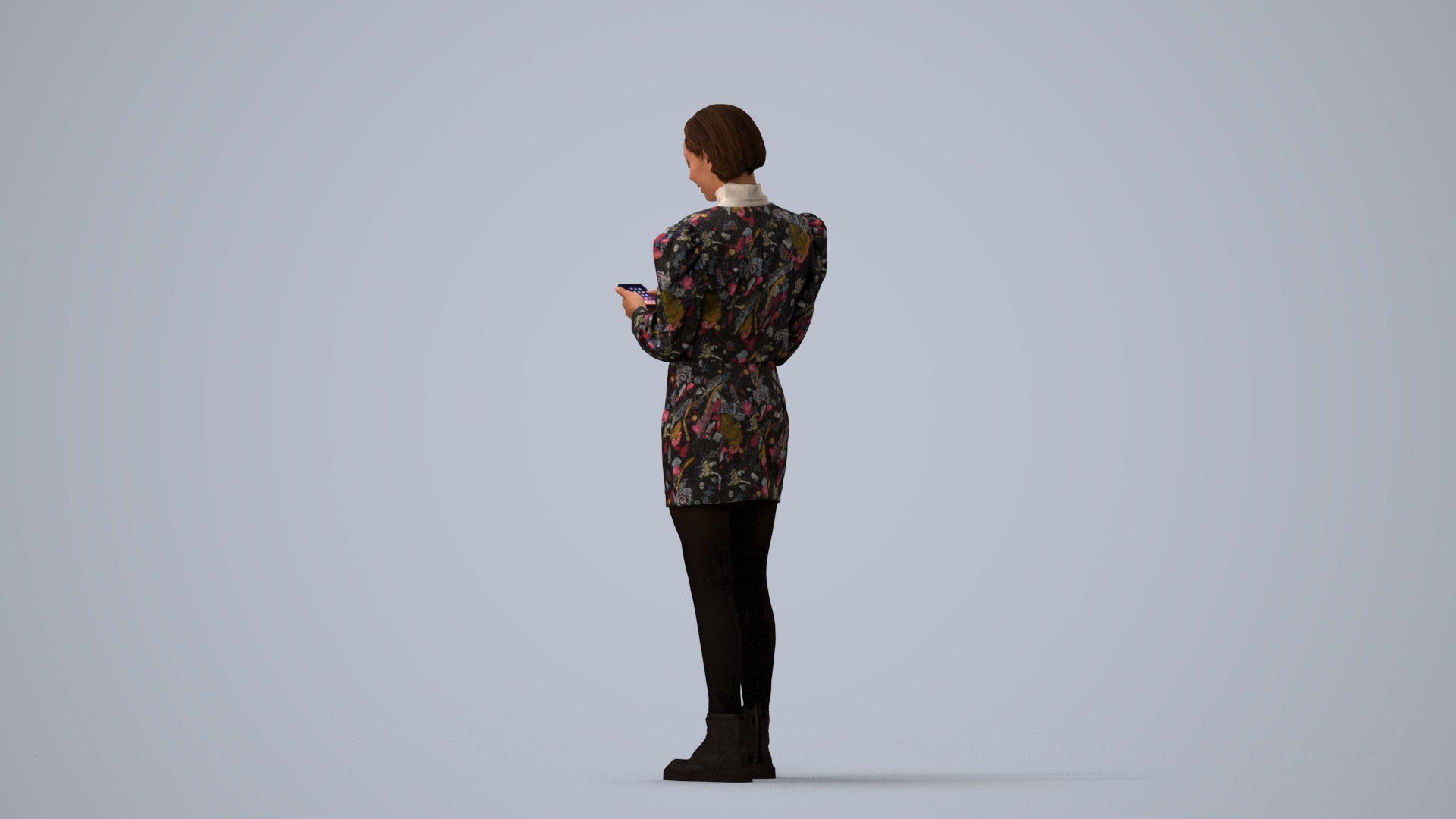 photogrammetry 3D woman casual standing, realistic human model archviz FBX, three-quarter view render