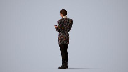 photogrammetry 3D woman casual standing, realistic human model archviz FBX, three-quarter view render
