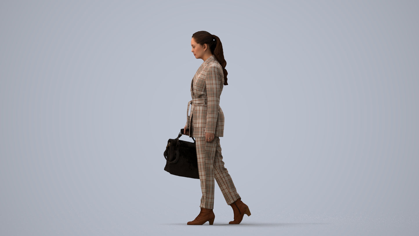 photogrammetry 3D woman business, realistic human model archviz FBX, three-quarter view render