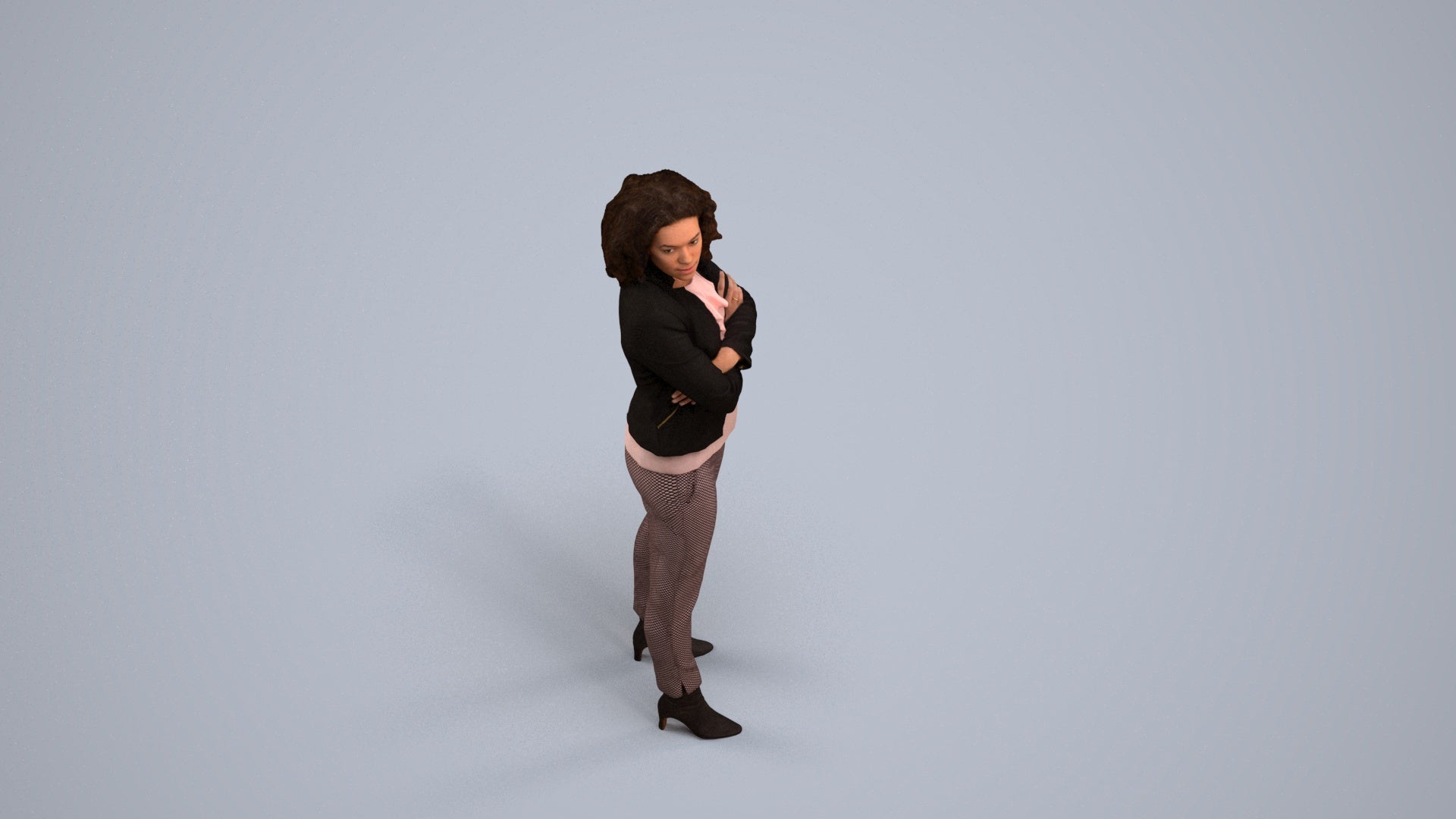 scanned 3D woman business standing, photogrammetry people for Enscape and V-Ray, back view render