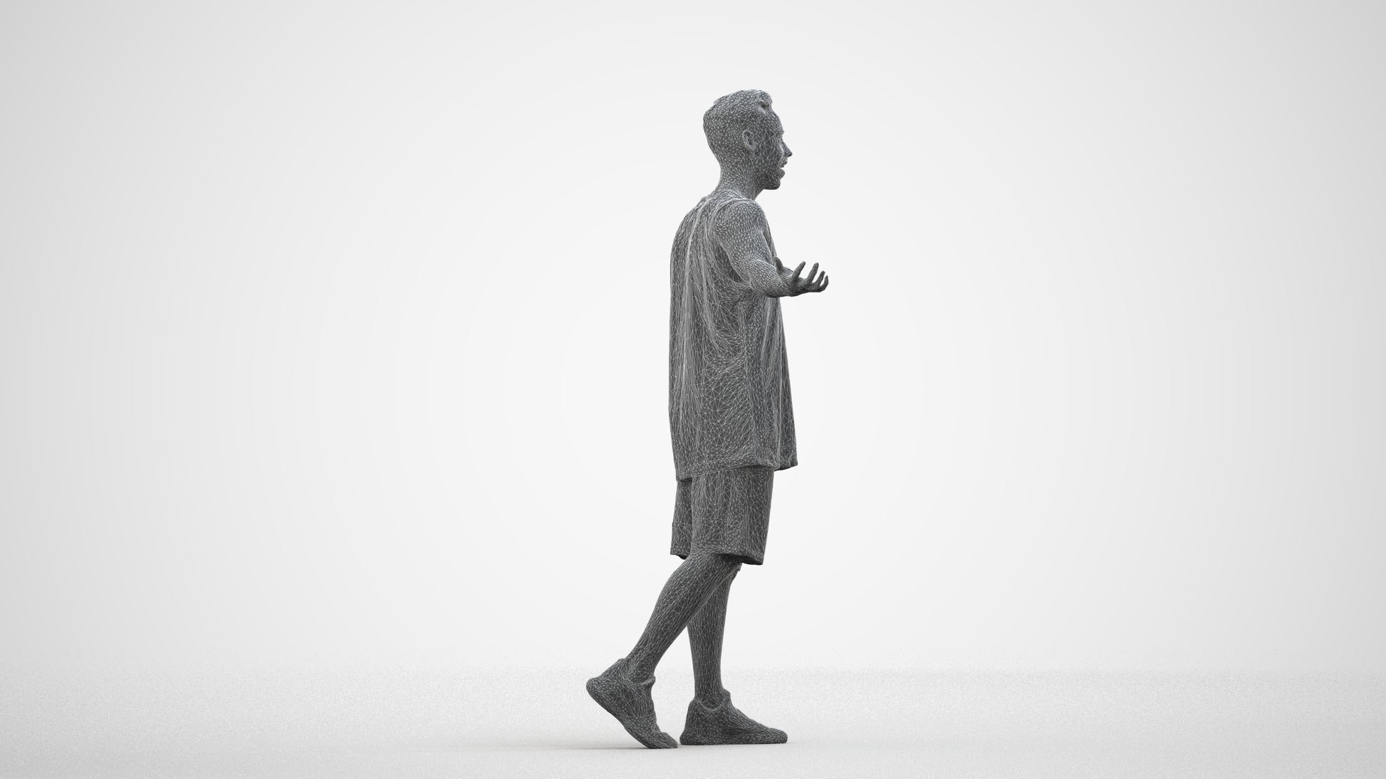 realistic 3D people man sport, render-ready for V-Ray and Corona, FBX OBJ, wireframe side view