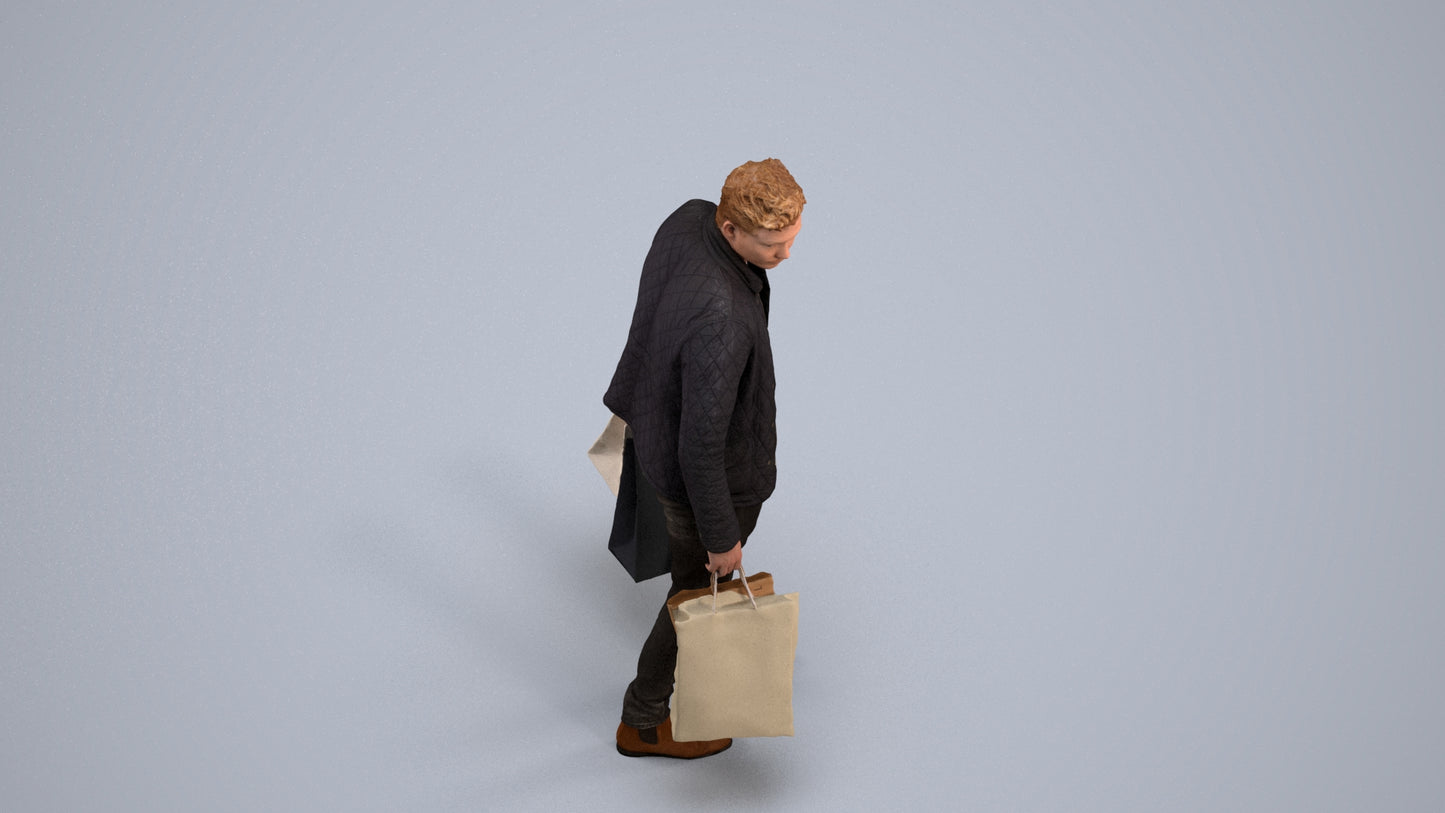 3D scanned man shopping casual, photorealistic archviz people for Enscape and SketchUp, back view render