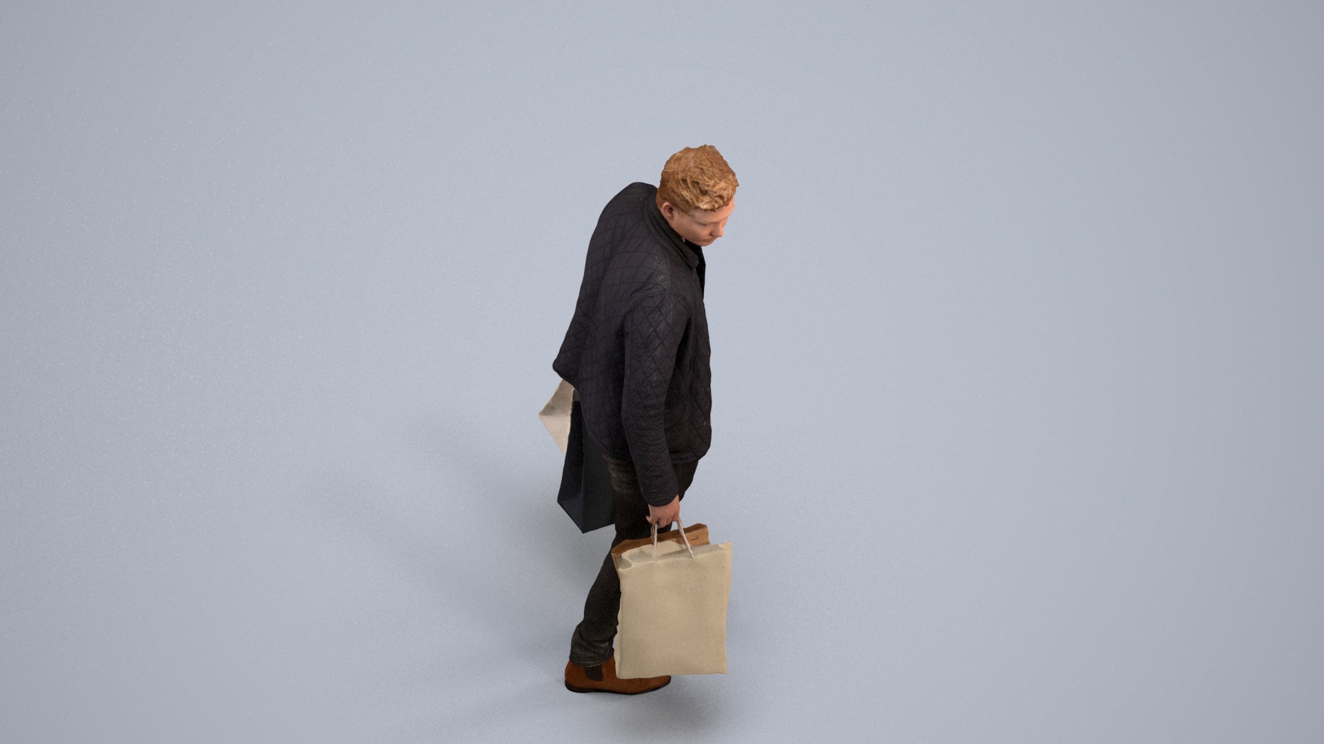 3D scanned man shopping casual, photorealistic archviz people for Enscape and SketchUp, back view render