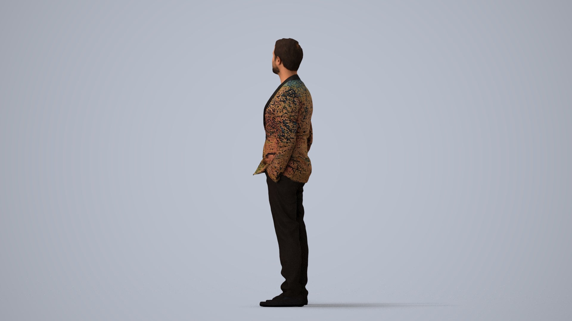 photogrammetry 3D man formal formalaffairs, realistic human model archviz FBX, three-quarter view render