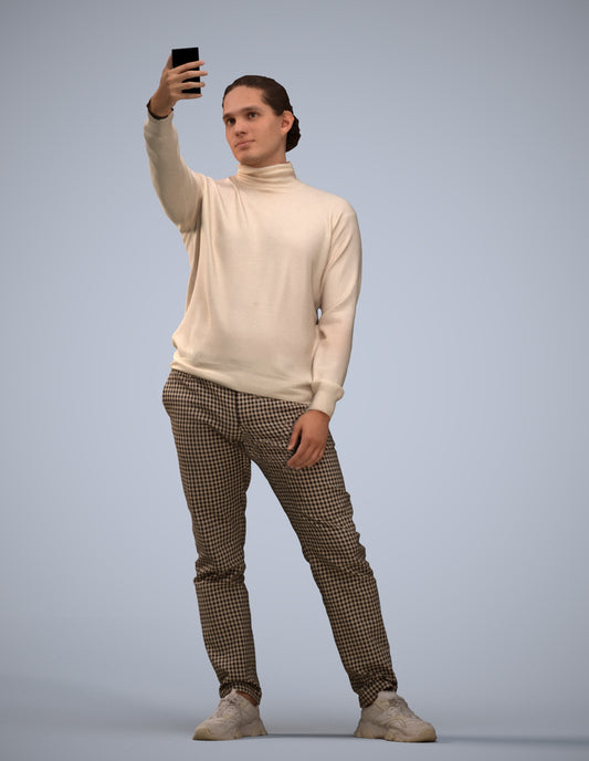 3D scanned man standing casual, photorealistic archviz people for Enscape and SketchUp