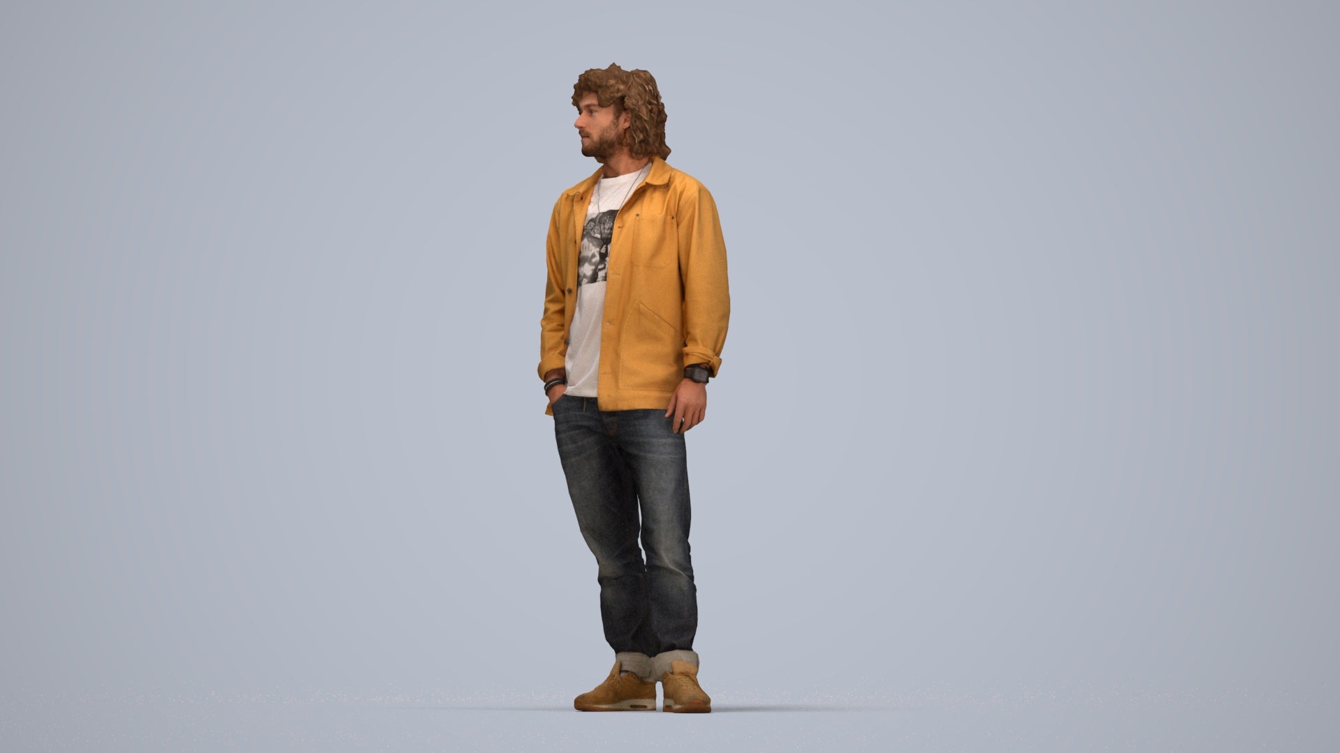 realistic 3D people man casual standing, render-ready for V-Ray and Corona, FBX OBJ, top-down view render