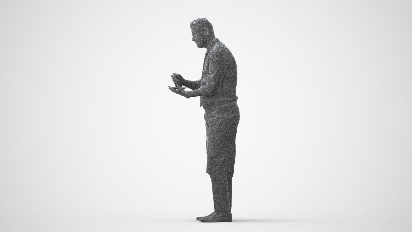 photogrammetry 3D man hospitality, realistic human model archviz FBX, square thumbnail