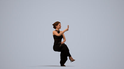 3D people model woman formal sitting, scanned human for 3ds Max rendering, side view render