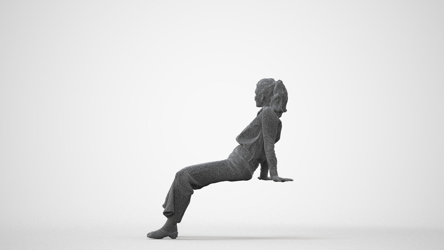 3D scanned woman sitting casual, photorealistic archviz people for Enscape and SketchUp, square thumbnail