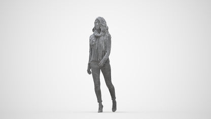 3D people model woman casual standing, scanned human for 3ds Max rendering, wireframe back view
