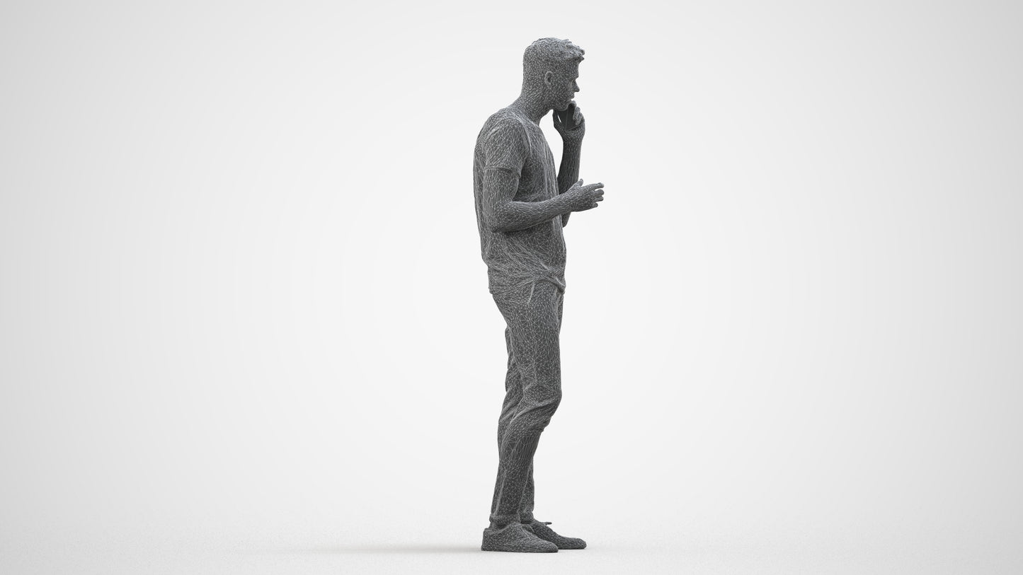 3D people model man casual standing, scanned human for 3ds Max rendering, wireframe side view
