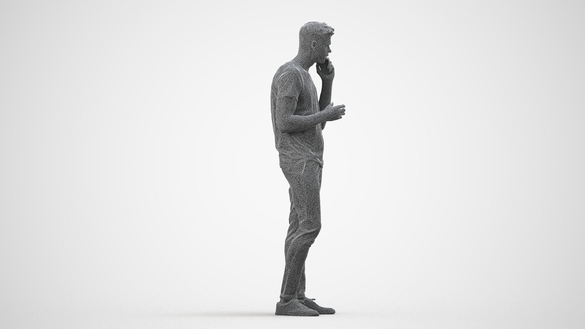 3D people model man casual standing, scanned human for 3ds Max rendering, wireframe side view