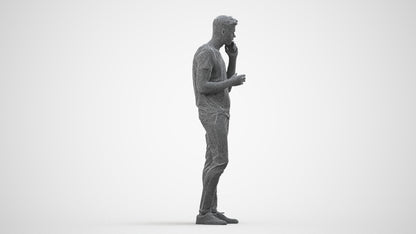 3D people model man casual standing, scanned human for 3ds Max rendering, wireframe side view