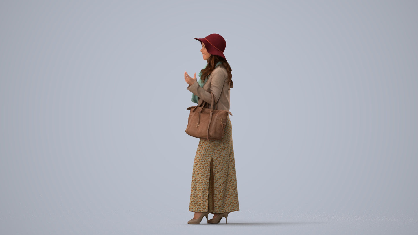 realistic 3D human woman casual standing, archviz people FBX OBJ for Blender, three-quarter view render