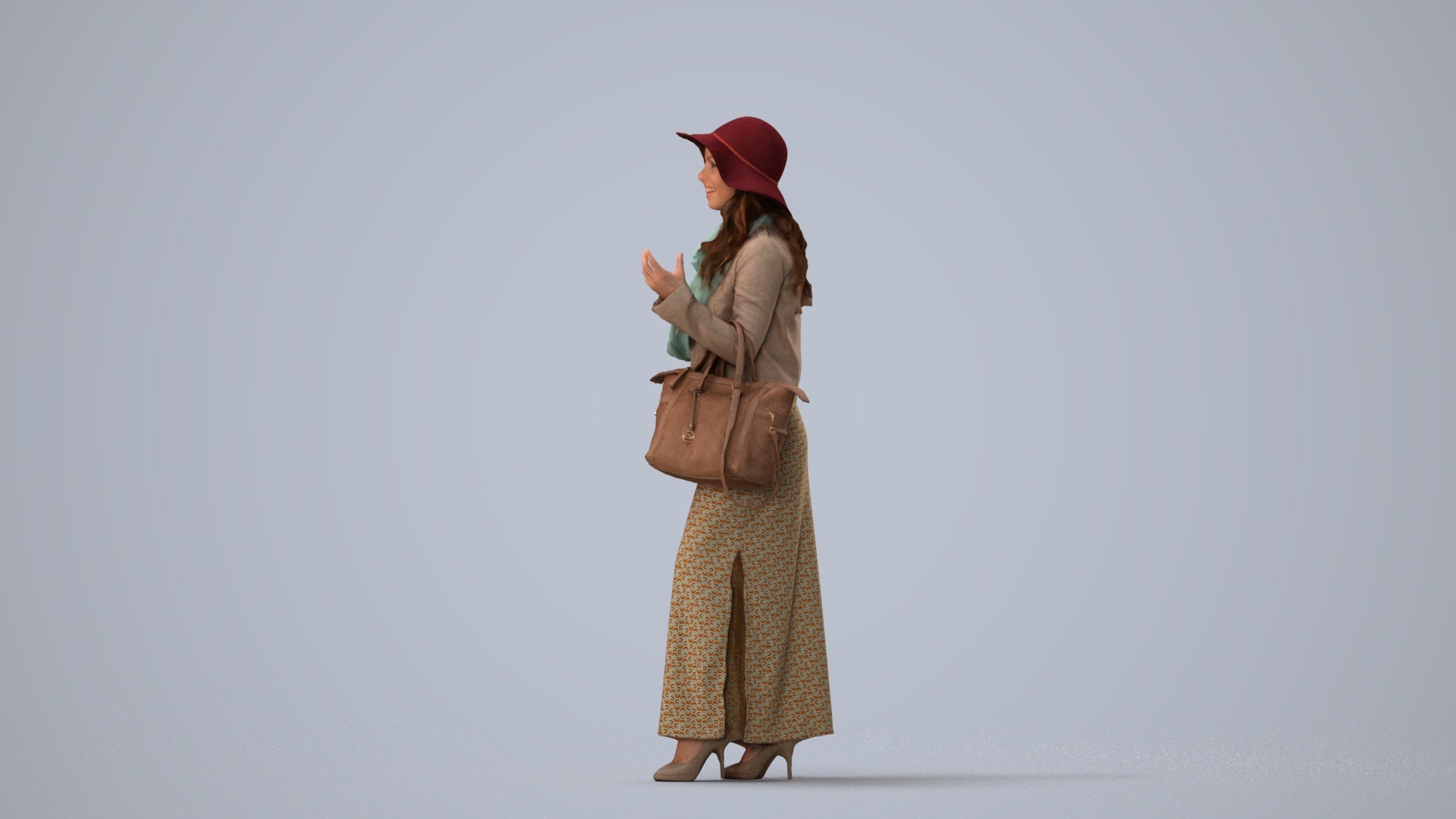 realistic 3D human woman casual standing, archviz people FBX OBJ for Blender, three-quarter view render
