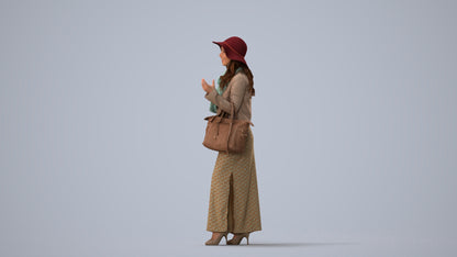 realistic 3D human woman casual standing, archviz people FBX OBJ for Blender, three-quarter view render