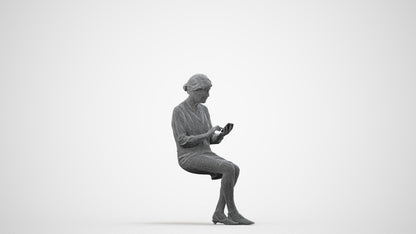 scanned 3D senior woman business sitting, photogrammetry people for Enscape and V-Ray, wireframe side view