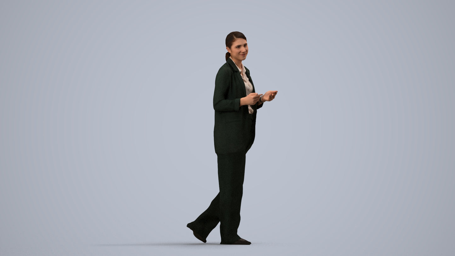 3D people model woman business walking, scanned human for 3ds Max rendering, side view render