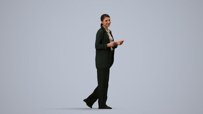 3D people model woman business walking, scanned human for 3ds Max rendering, side view render