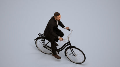 3D people model man business cycling, scanned human for 3ds Max rendering, back view render