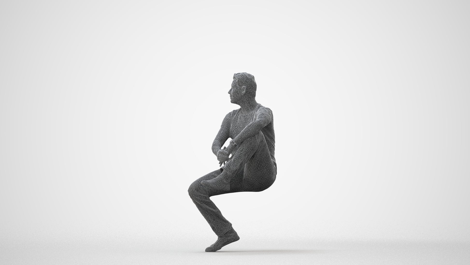 realistic 3D man casual sitting, scanned archviz people for Blender and 3ds Max, square thumbnail