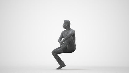 realistic 3D man casual sitting, scanned archviz people for Blender and 3ds Max, square thumbnail