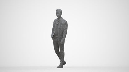 3D scanned man walking business, photorealistic archviz people for Enscape and SketchUp, wireframe back view