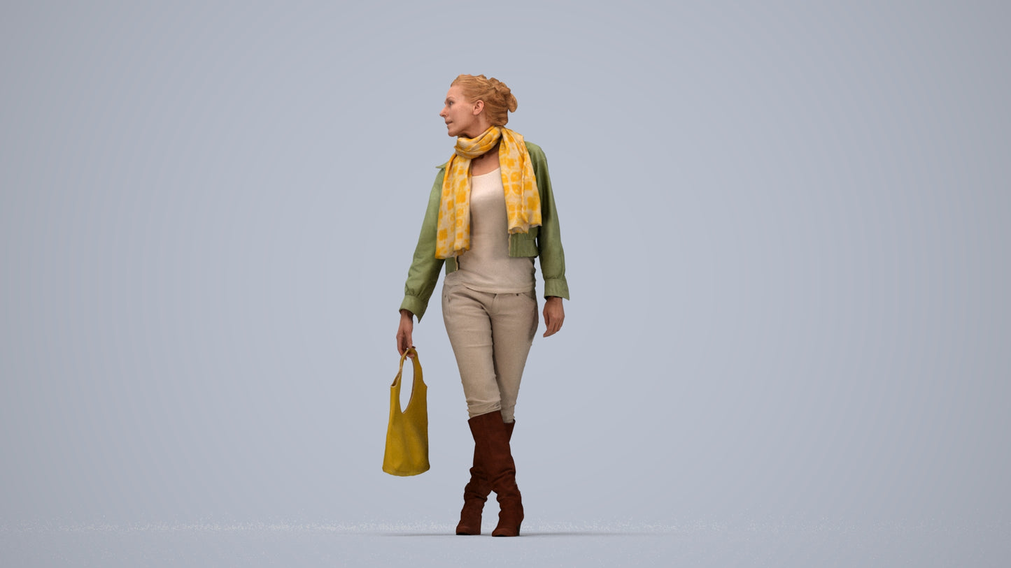 scanned 3D woman casual walking, photogrammetry people for Enscape and V-Ray, top-down view render