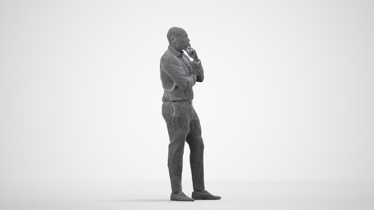 3D people model man business, scanned human for 3ds Max rendering, wireframe side view