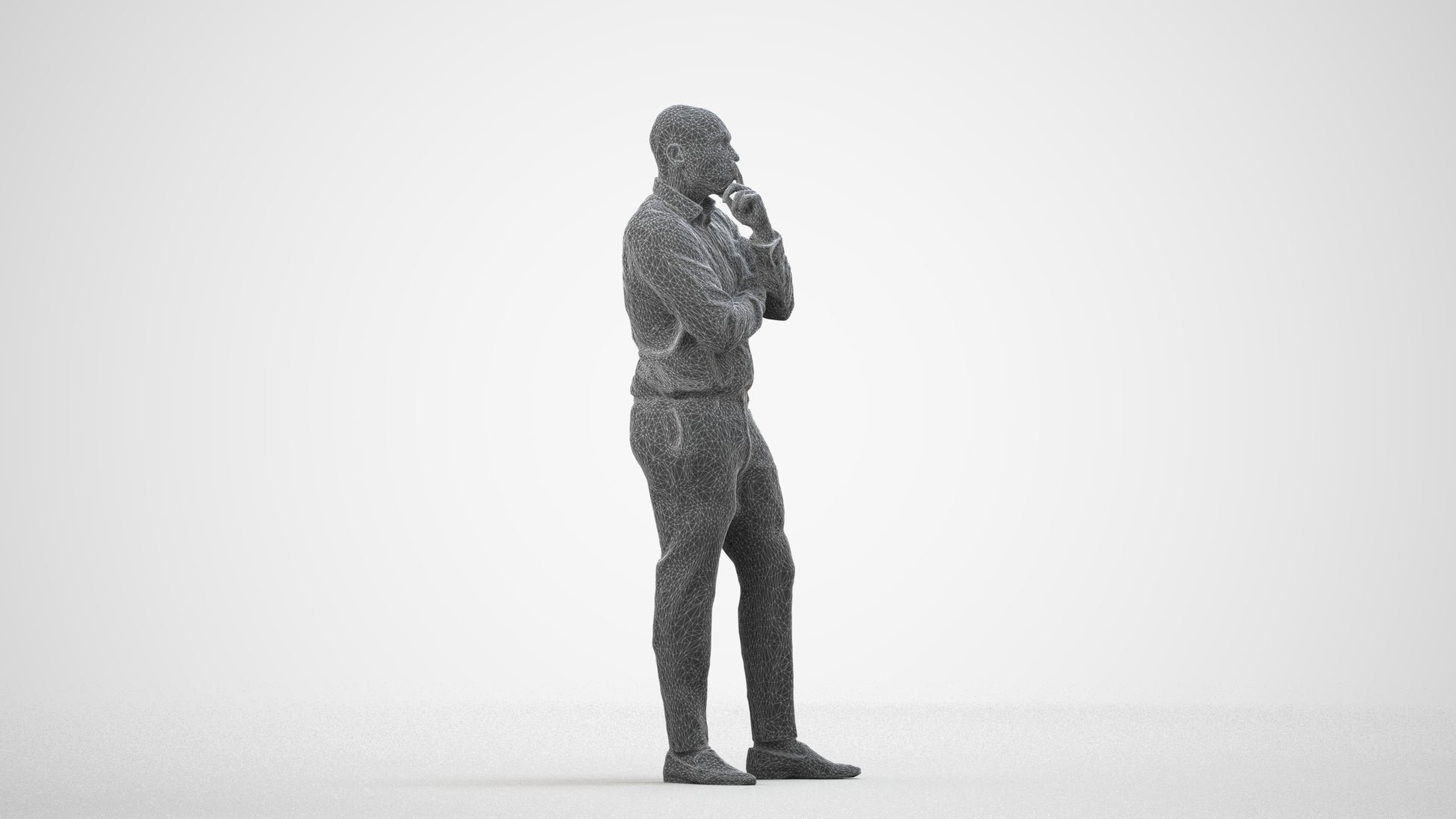3D people model man business, scanned human for 3ds Max rendering, wireframe side view