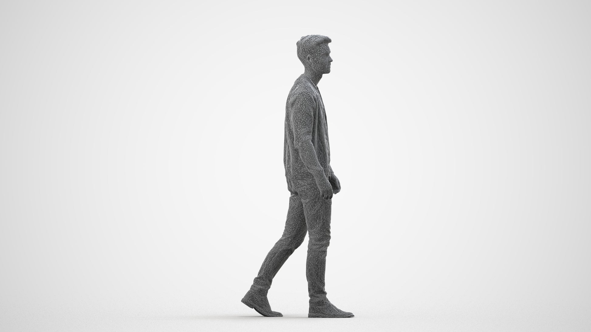 realistic 3D human man casual walking, archviz people FBX OBJ for Blender, wireframe side view