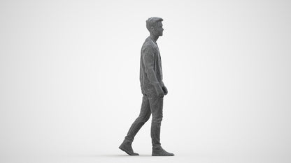 realistic 3D human man casual walking, archviz people FBX OBJ for Blender, wireframe side view