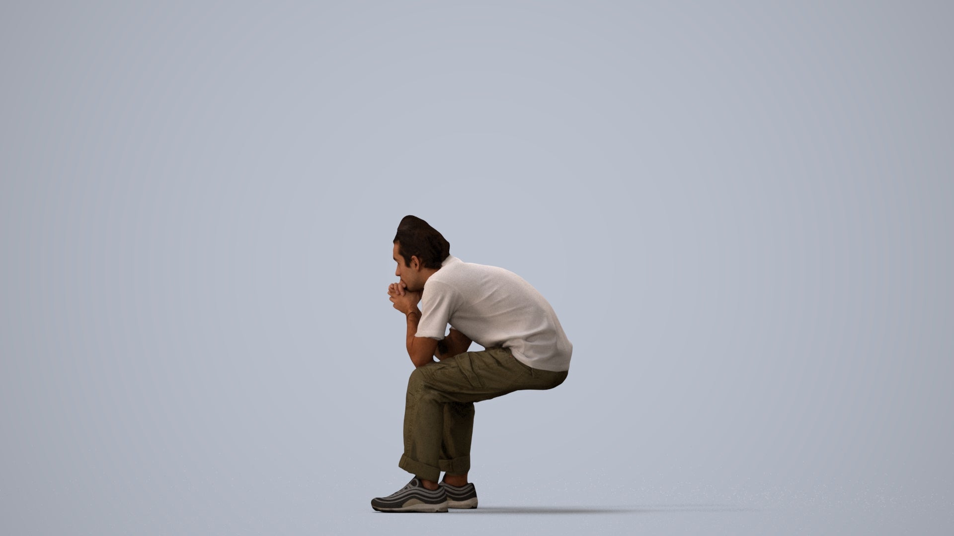 realistic 3D man casual sitting, scanned archviz people for Blender and 3ds Max, three-quarter view render