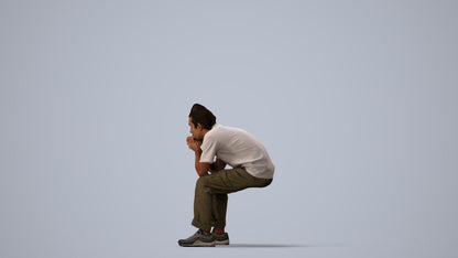 realistic 3D man casual sitting, scanned archviz people for Blender and 3ds Max, three-quarter view render