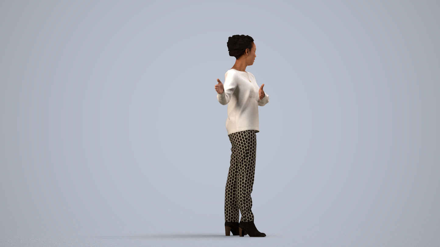 photogrammetry 3D woman casual standing, realistic human model archviz FBX, side view render