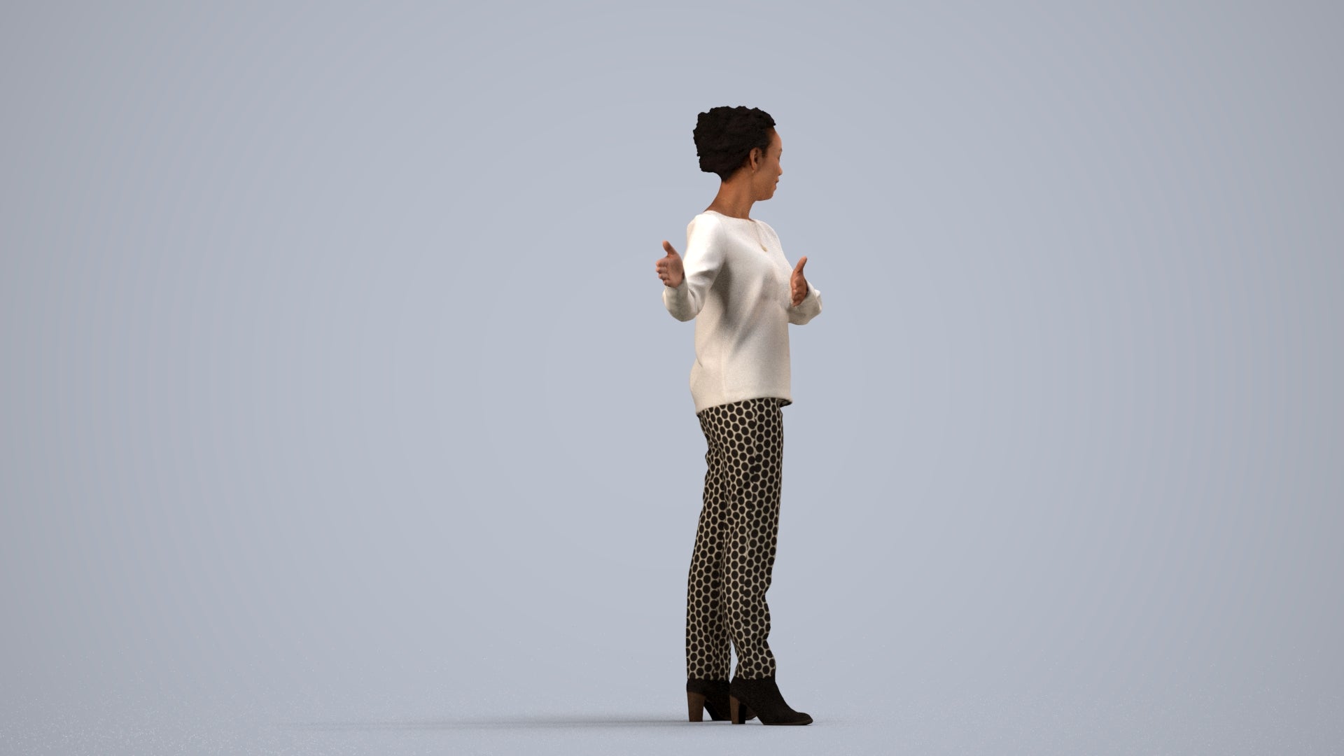 photogrammetry 3D woman casual standing, realistic human model archviz FBX, side view render