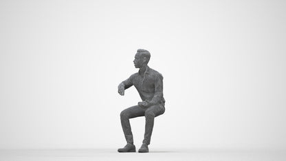 realistic 3D man business sitting, scanned archviz people for Blender and 3ds Max, wireframe back view