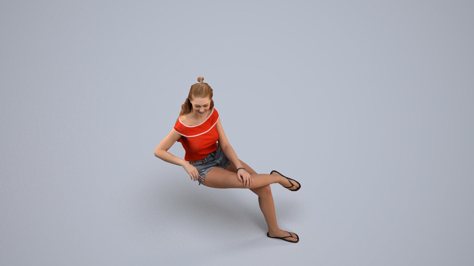 3D people model girl casual sitting, scanned human for 3ds Max rendering, back view render