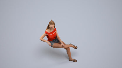 3D people model girl casual sitting, scanned human for 3ds Max rendering, back view render