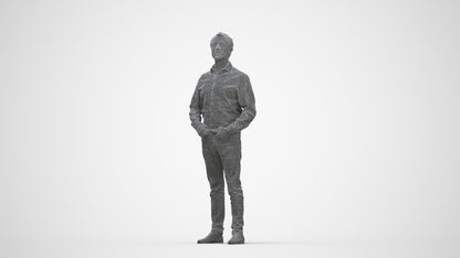 3D scanned man standing business, photorealistic archviz people for Enscape and SketchUp, wireframe back view