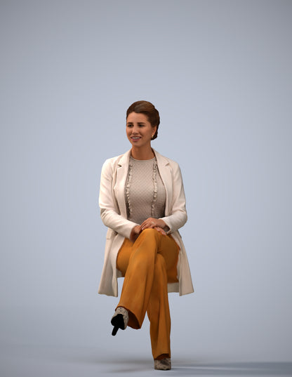 realistic 3D woman business sitting, scanned archviz people for Blender and 3ds Max