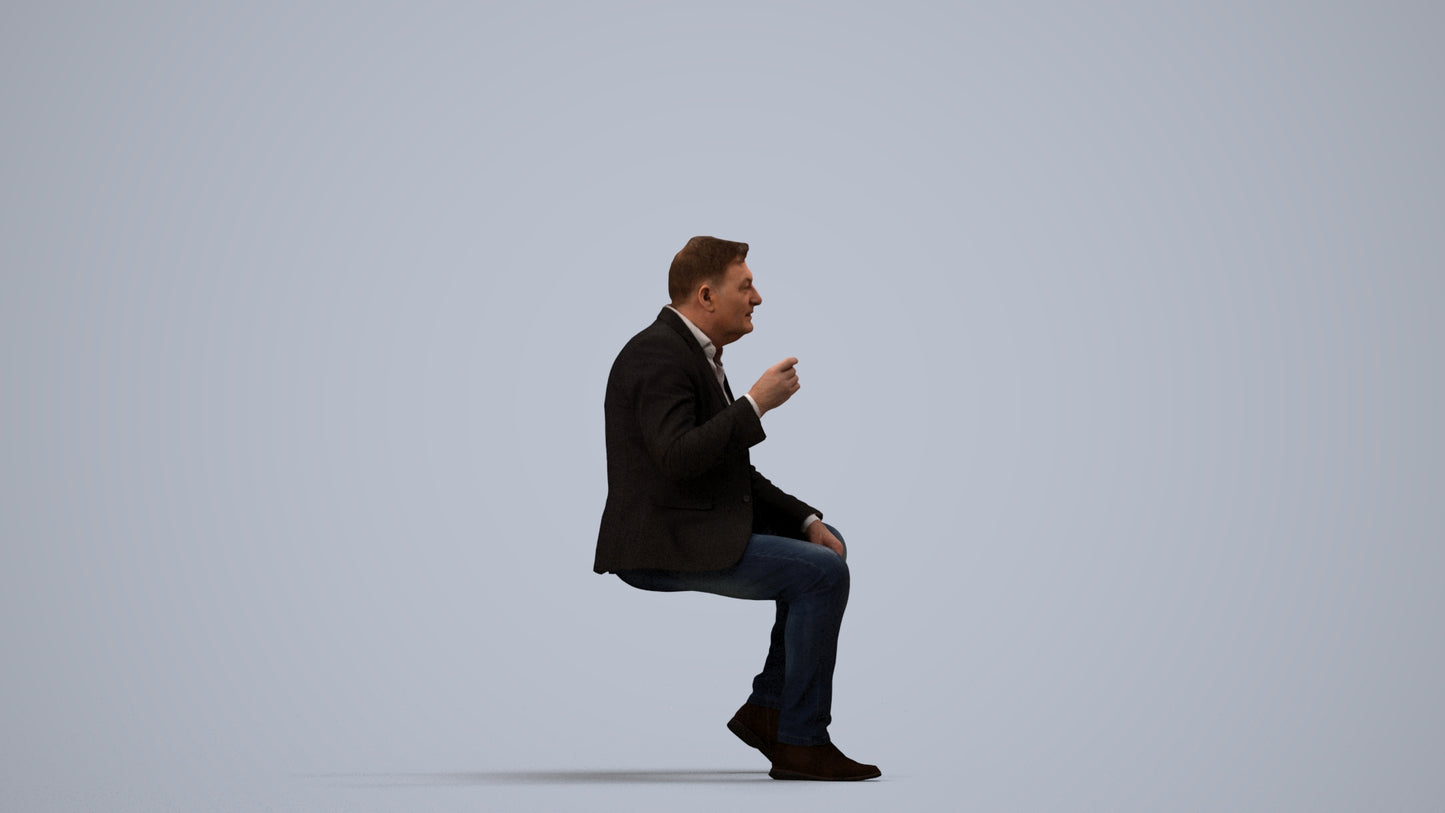 3D scanned man business, photorealistic archviz people for Enscape and SketchUp, side view render