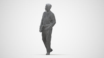 3D people model man casual walking, scanned human for 3ds Max rendering, wireframe back view