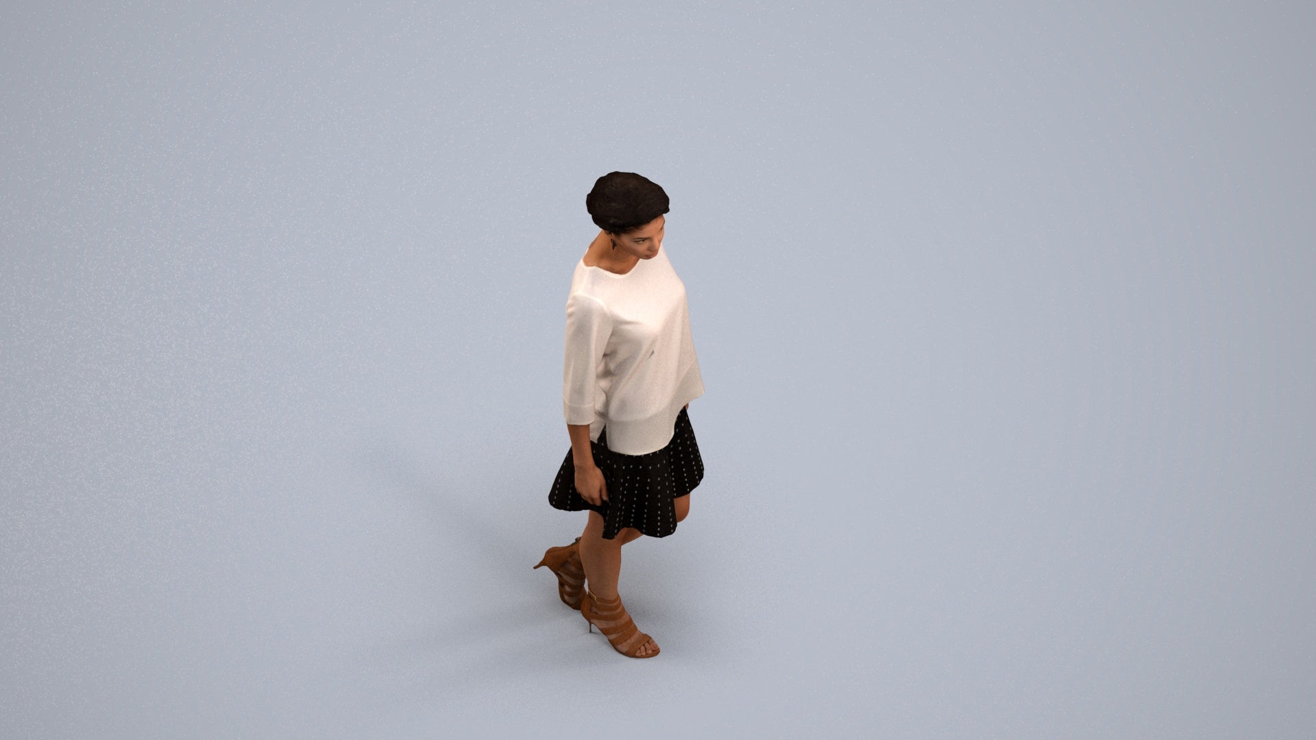 realistic 3D woman business standing, scanned archviz people for Blender and 3ds Max, back view render