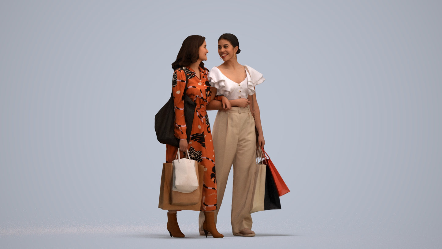 realistic 3D human woman shopping, archviz people FBX OBJ for Blender, standing pose render