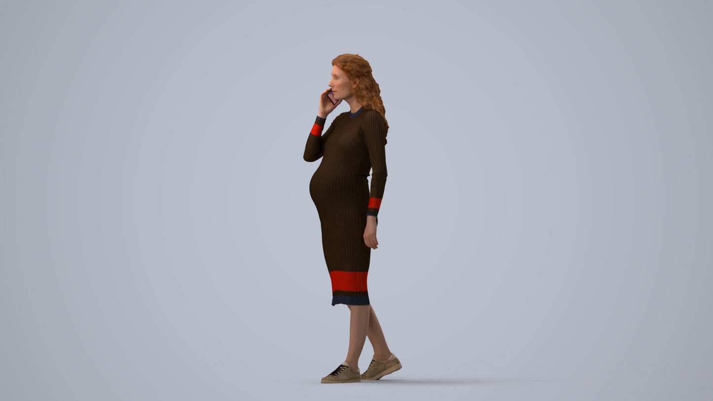 3D human model woman casual walking, photogrammetry scanned person for archviz, three-quarter view render