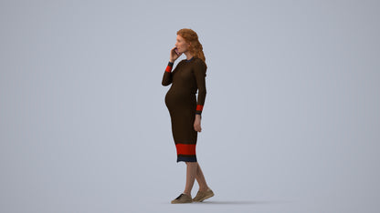 3D human model woman casual walking, photogrammetry scanned person for archviz, three-quarter view render