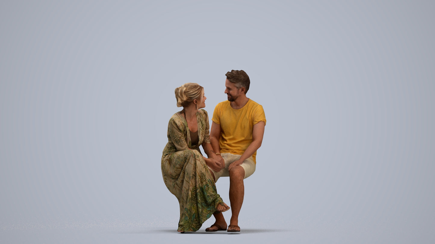 scanned 3D senior woman casual couple, photogrammetry people for Enscape and V-Ray, standing pose render
